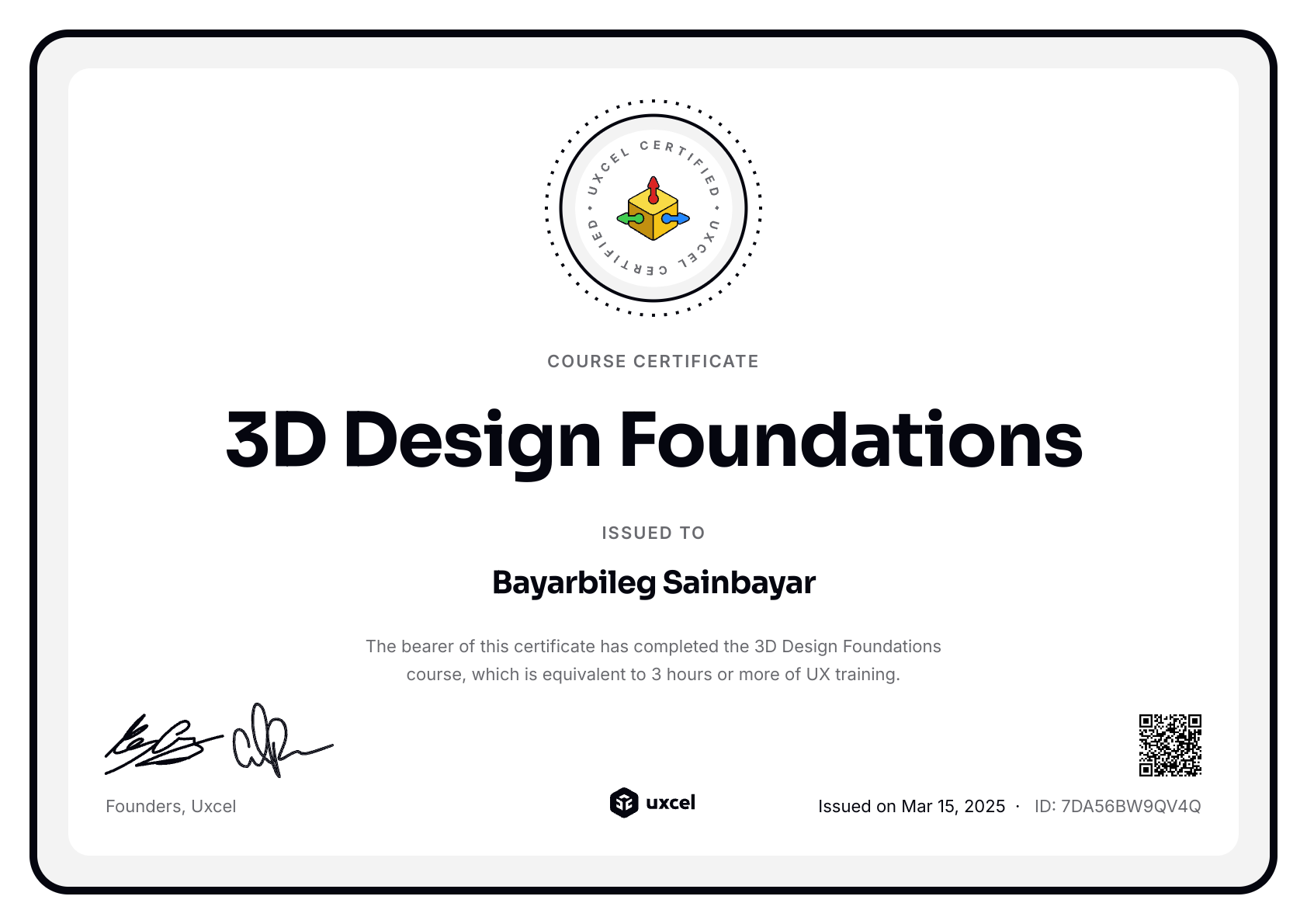 Bayarbileg Sainbayar's certificate